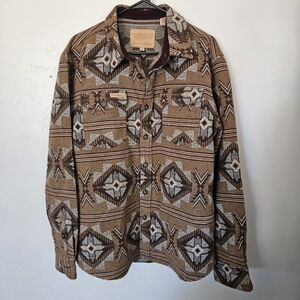 Powder River Panhandle Men's Large Brown Tan Aztec Jacket Button Up Wool Blend